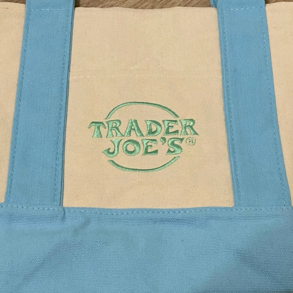 Trader Joe’s Viral Mini Pastel Blue Canvas Tote New With Tag - Picture 2 of 4